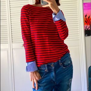 J. Crew Red & Navy Striped Knit Top w/Cuff Detail